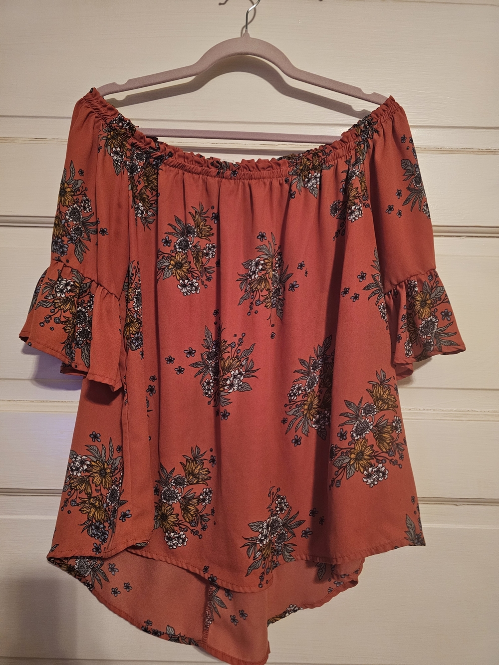 143 Story by Line Up Floral Off-the-Shoulder Bell Sleeve Top L